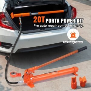 20 ton porta power kit, portable hydraulic jack with 4.6 ft/1.4 m oil hose, car frame repair tool with storage case for automotive, heavy equipment, mechanic (44000 lbs)