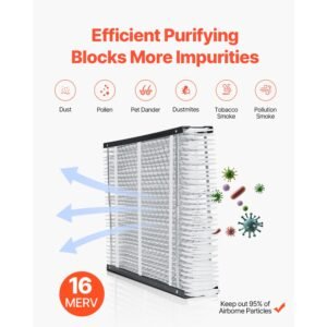 20 x 25 x 4 Furnace Filter, MERV 16 HVAC Ac Filters,12-Month Electrostatic Pleated Air Conditioner Filters, 2-Pack (Actual Size: 20.47 x 25.20 x 3.98 Inch) for Capturing Dust, Smog, Pet Dander