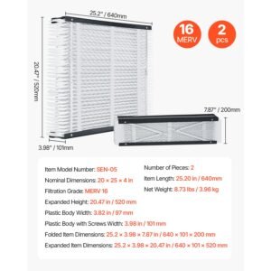 20 x 25 x 4 furnace filter, merv 16 hvac ac filters,12 month electrostatic pleated air conditioner filters, 2 pack (actual size: 20.47 x 25.20 x 3.98 inch) for capturing dust, smog, pet dander
