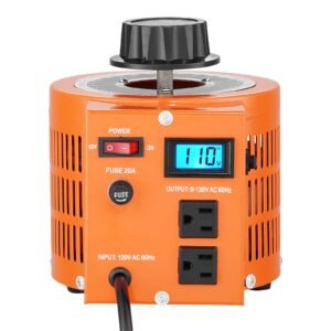 2000va auto variable voltage transformer, 15.3 amp, 110v input 0 130v output ac voltage regulator, with lcd display 4 extra fuses thermal control switch for home industrial office