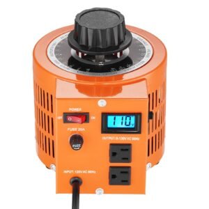 2000va auto variable voltage transformer, 15.3 amp, 110v input 0 130v output ac voltage regulator, with lcd display 4 extra fuses thermal control switch for home industrial office