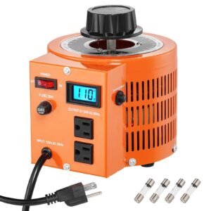 2000VA Auto Variable Voltage Transformer, 15.3 Amp, 110V Input 0-130V Output AC Voltage Regulator, with LCD Display 4 Extra Fuses Thermal Control Switch for Home Industrial Office