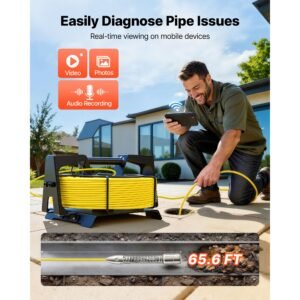 2026 upgraded sewer camera with wifi, 65.6ft/20m drain pipeline camera, ip68 snake plumbing cameras with light 12 leds, wireless wifi connectivity to phone/tablet for sewer duct pipe inspection