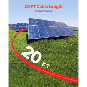 20ft solar panel extension cable, 10awg solar extension cable wire with female & male waterproof connectors, 6mm² pv cable for home, ship and rv solar panels, 20ft black + 20ft red (set of 2)