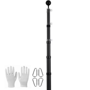 20ft telescoping flag pole kit, heavy duty aluminum alloy in ground flag poles for outside, 3 display modes flagpole with 3x5 american flag, professional accessories, black