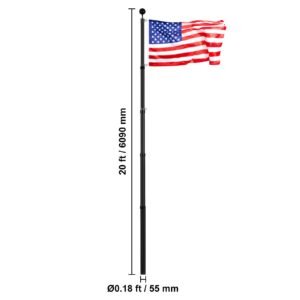20ft telescoping flag pole kit, heavy duty aluminum alloy in ground flag poles for outside, 3 display modes flagpole with 3x5 american flag, professional accessories, black