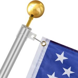 20ft telescoping flag pole kit, heavy duty aluminum alloy in ground flag poles for outside, 3 display modes flagpole with 3x5 american flag, professional accessories, silver