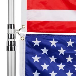 20ft telescoping flag pole kit, heavy duty aluminum alloy in ground flag poles for outside, 3 display modes flagpole with 3x5 american flag, professional accessories, silver
