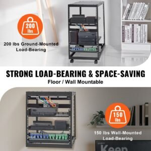 20u open frame server rack, 23 40 in adjustable depth, free standing or wall mount network server rack, 4 post av rack with casters, holds all your networking it equipment av gear router modem