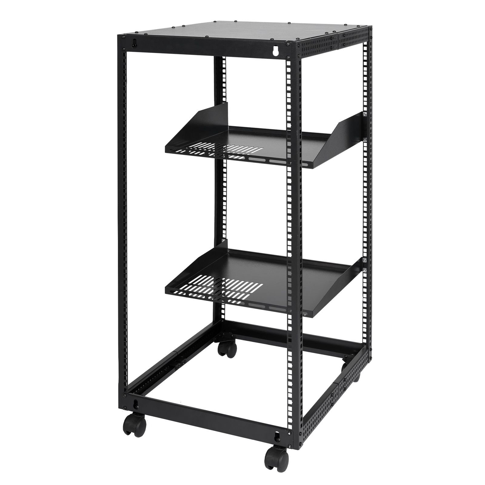 20u open frame server rack, 23 40 in adjustable depth, free standing or wall mount network server rack, 4 post av rack with casters, holds all your networking it equipment av gear router modem