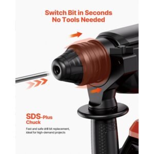 20v brushless cordless hammer drill, lithium ion 1 inch rotary hammer driver, sds plus electric lightweight power tool kit with battery and charger, 4 functions, 1200 rpm, 5300 bpm