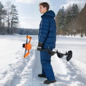 20v electric ice auger, 8 inch diameter, 2 in 1 cordless ice fishing augers and earth auger with ices & earth drill bit, cold resistant post hole digger, turbo high speed cutting system