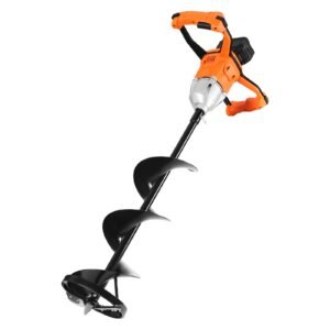 20v electric ice auger, 8 inch diameter, 2 in 1 cordless ice fishing augers and earth auger with ices & earth drill bit, cold resistant post hole digger, turbo high speed cutting system