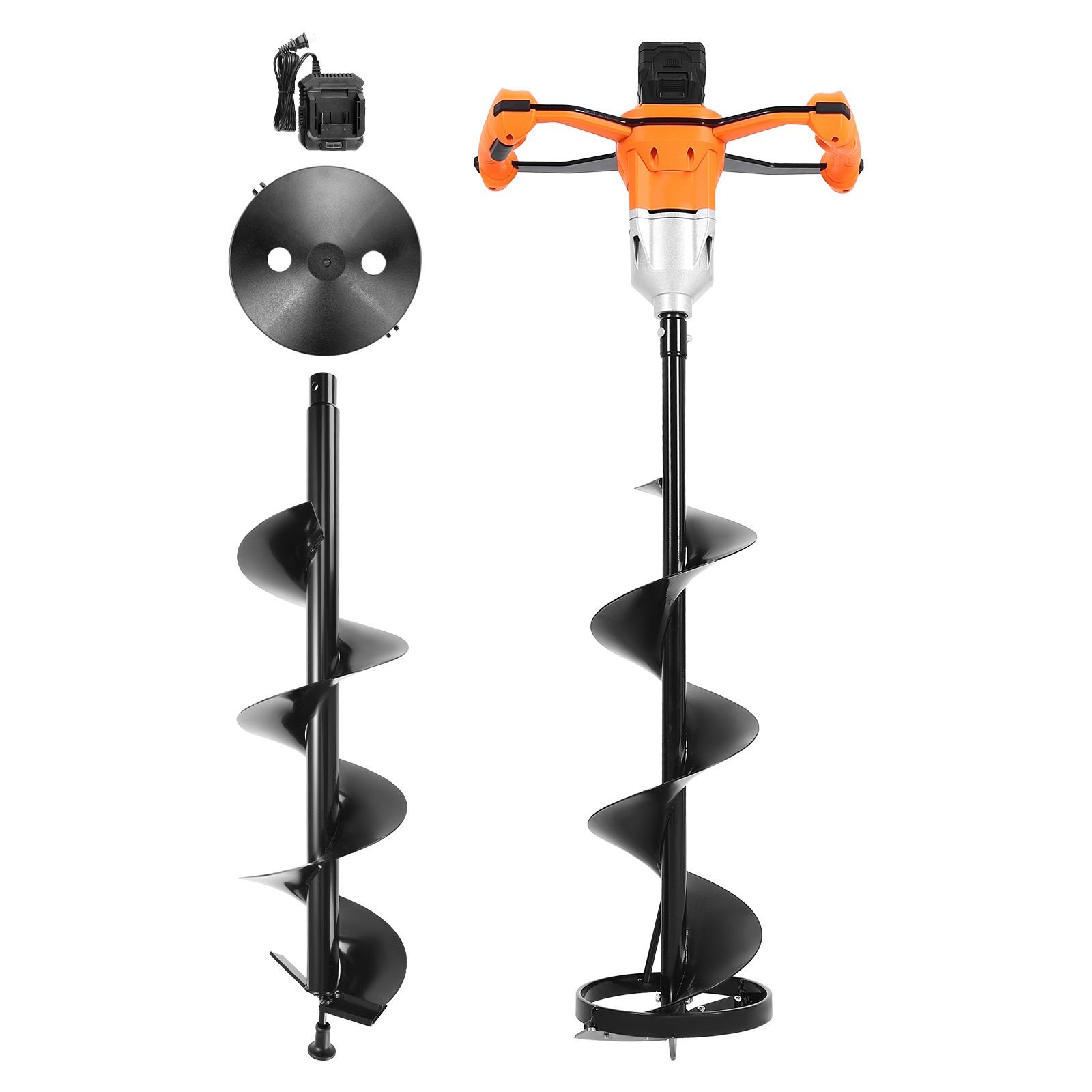 20v electric ice auger, 8 inch diameter, 2 in 1 cordless ice fishing augers and earth auger with ices & earth drill bit, cold resistant post hole digger, turbo high speed cutting system