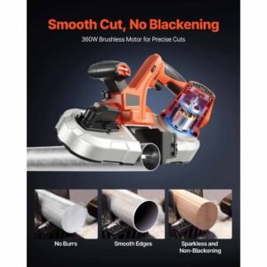 20v portable band saw, 2.56 inch deep cut, 360w bandsaw with brushless motor, cordless and compact portaband, hang hooks, 0 192 m/min variable speed, for cutting metal, wood (bare tool only)