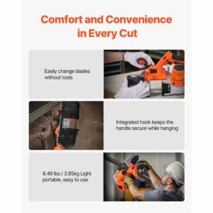 20v portable band saw, 2.56 inch deep cut, 360w bandsaw with brushless motor, cordless and compact portaband, hang hooks, 0 192 m/min variable speed, for cutting metal, wood (bare tool only)