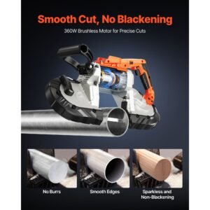 20v portable band saw, 5 inches deep cut, 360w bandsaw with brushless motor, cordless and compact portaband, hang hooks, 0 120 m/min variable speed, for cutting metal, wood (bare tool only)