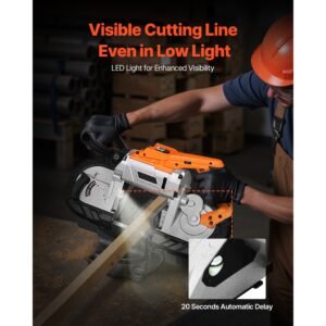 20v portable band saw, 5 inches deep cut, 360w bandsaw with brushless motor, cordless and compact portaband, hang hooks, 0 120 m/min variable speed, for cutting metal, wood (bare tool only)
