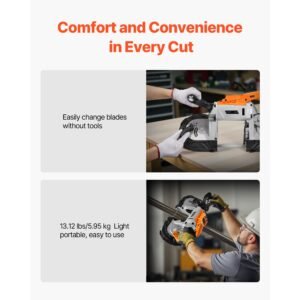 20v portable band saw, 5 inches deep cut, 360w bandsaw with brushless motor, cordless and compact portaband, hang hooks, 0 120 m/min variable speed, for cutting metal, wood (bare tool only)