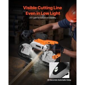 20v portable band saw kit, 5 inches deep cut, ac 110v, 360w bandsaw with brushless motor, 4.0 ah battery, cordless and compact portaband, 0 120 m/min variable speed, for cutting metal, wood