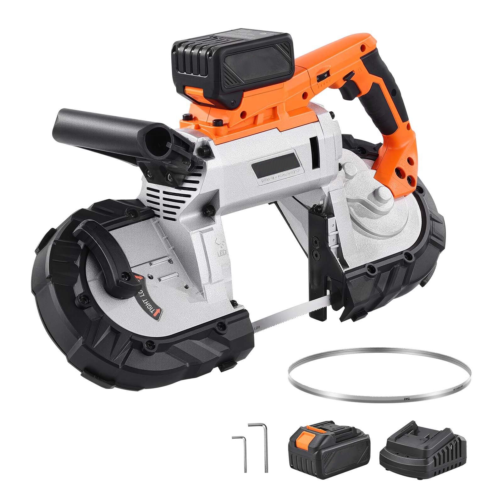 20v portable band saw kit, 5 inches deep cut, ac 110v, 360w bandsaw with brushless motor, 4.0 ah battery, cordless and compact portaband, 0 120 m/min variable speed, for cutting metal, wood