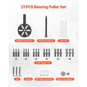 21 in 1 bearing puller set, 21 pcs 3 jaw hook puller for internal external bearings and bearing without inner shaft, multifunctional bearing removal tool with heavy duty portable storage case