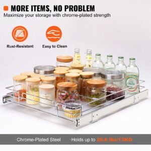 21.5"wx21"dx3.5"h pull out cabinet organizer, heavy duty slide out pantry shelves, steel roll out drawers, sliding drawer storage for home under sink, 23"wx22"dx7"h install size for cabinet