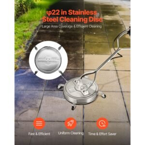 22" pressure washer surface cleaner, stainless steel pressure washer attachments with 4 wheels, 4500 max psi, 3/8 quick connector, 2 spray nozzles, dual handle, for concrete, patio, sidewalk