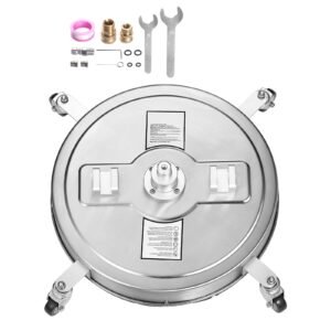 22" Pressure Washer Surface Cleaner, Stainless Steel Pressure Washer Attachments with 4 Wheels, 4500 Max PSI, 3/8 Quick Connector, 2 Spray Nozzles, Dual Handle, for Concrete, Patio, Sidewalk