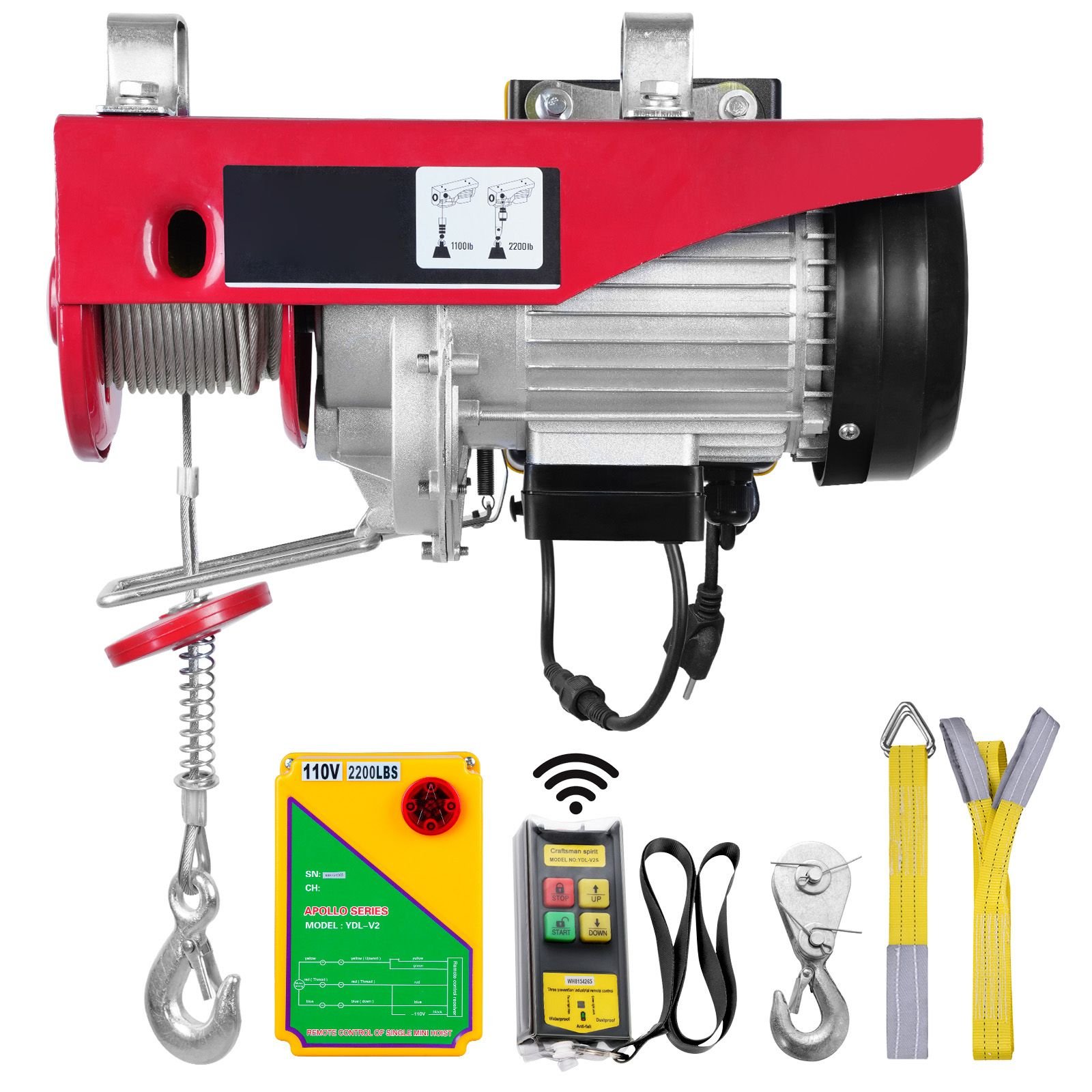 2200 lbs wireless attic lift, 1600w 110v electric hoist with wireless remote control, 40ft single cable lifting height & pure copper motor, for garage warehouse factory