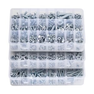 2250 pcs bolts and nuts assortment kit, metric + imperial machine screws and flat washers, alloy steel m3/m4/m5/m6/m8 multiple size, for equipment/vehicle assembly,galvanized white
