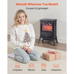 22.8inch freestanding fireplaces, 1500w 5120btu portable electric fireplace stove heater, with overheating protection,realistic flames,for living room,bedroom,study,dining room warmth,black