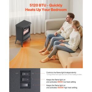 22.8inch freestanding fireplaces, 1500w 5120btu portable electric fireplace stove heater, with overheating protection,realistic flames,for living room,bedroom,study,dining room warmth,black