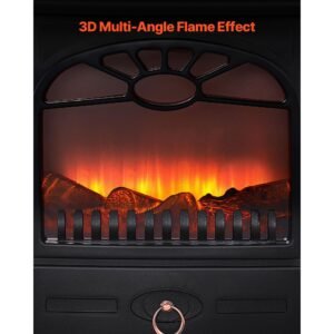 22.8inch freestanding fireplaces, 1500w 5120btu portable electric fireplace stove heater, with overheating protection,realistic flames,for living room,bedroom,study,dining room warmth,black