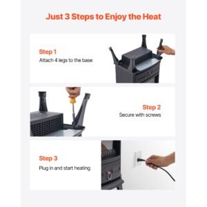 22.8inch freestanding fireplaces, 1500w 5120btu portable electric fireplace stove heater, with overheating protection,realistic flames,for living room,bedroom,study,dining room warmth,black