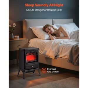 22.8inch freestanding fireplaces, 1500w 5120btu portable electric fireplace stove heater, with overheating protection,realistic flames,for living room,bedroom,study,dining room warmth,black