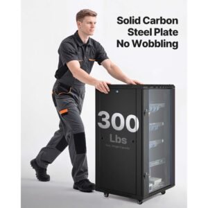 22u network cabinet wall mount, 23.6 in depth, 300 lbs max load capacity server cabinet rack enclosure with locking tempered glass door, side panels, server rack for it equipment, a/v devices