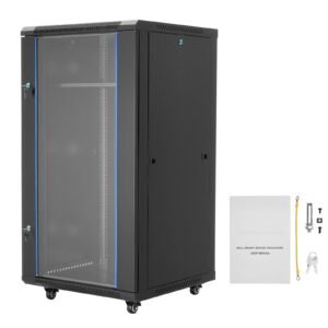 22U Network Cabinet Wall Mount, 23.6 in Depth, 300 lbs Max Load Capacity Server Cabinet Rack Enclosure with Locking Tempered Glass Door, Side Panels, Server Rack for IT Equipment, A/V Devices