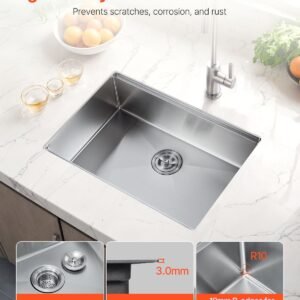 23 inch kitchen sink workstation, 304 stainless steel undermount sink, drop in single bowl farmhouse basin with ledge & multiple accessories, household dishwasher sinks for rv, prep kitchen, bar