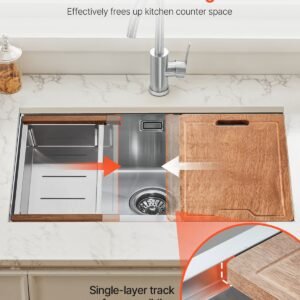 23 inch kitchen sink workstation, 304 stainless steel undermount sink, drop in single bowl farmhouse basin with ledge & multiple accessories, household dishwasher sinks for rv, prep kitchen, bar