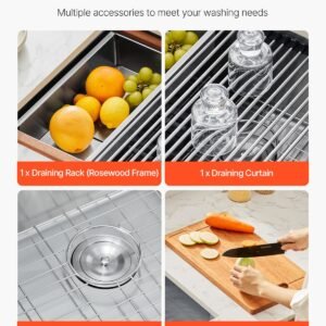 23 inch kitchen sink workstation, 304 stainless steel undermount sink, drop in single bowl farmhouse basin with ledge & multiple accessories, household dishwasher sinks for rv, prep kitchen, bar