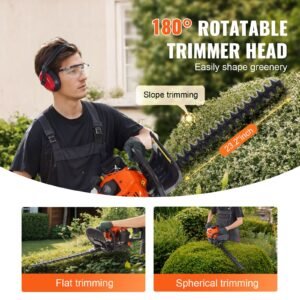 23.2 inch 26cc 2 cycle gas hedge trimmer, gas powered handheld hedge trimmer with dual sided dual action blade, 180° adjustable trimmer head, suitable for trimming shrubs, low bushes