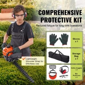 23.2 inch 26cc 2 cycle gas hedge trimmer, gas powered handheld hedge trimmer with dual sided dual action blade, 180° adjustable trimmer head, suitable for trimming shrubs, low bushes