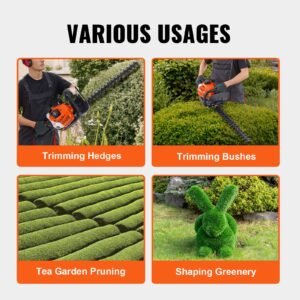 23.2 inch 26cc 2 cycle gas hedge trimmer, gas powered handheld hedge trimmer with dual sided dual action blade, 180° adjustable trimmer head, suitable for trimming shrubs, low bushes