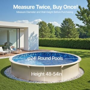 24 ft round above ground pool liner, overlap pool liners, standard gauge vinyl, 48 to 54inch wall height, designed for steel sided above ground swimming pools