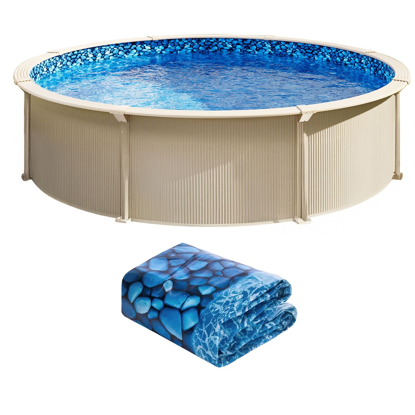 24 ft round above ground pool liner, overlap pool liners, standard gauge vinyl, 48 to 54inch wall height, designed for steel sided above ground swimming pools