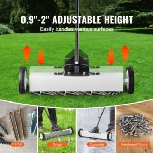 24 inch magnetic sweeper with wheels, 50 lbs capacity, with telescoping magnetic pickup tool, adjustable handle, magnetic pickup sweeper to pick up nails and screws, for workshop, garage, yard