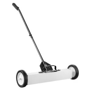 24 inch magnetic sweeper with wheels, 50 lbs capacity, with telescoping magnetic pickup tool, adjustable handle, magnetic pickup sweeper to pick up nails and screws, for workshop, garage, yard