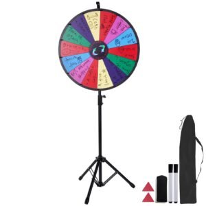 24 inch Spinning Prize Wheel, 14 Slots Spinning Wheel with Height Adjustable Stand, Roulette Wheel with a Dry Erase, and a Storage Bag, Win Fortune Spin Games in Party Pub Trade Show Carnival