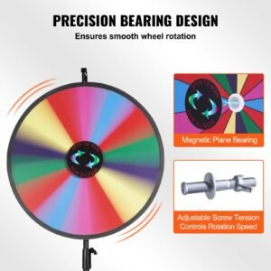 24 inch spinning prize wheel, 14 slots spinning wheel with height adjustable stand, roulette wheel with a dry erase, and a storage bag, win fortune spin games in party pub trade show carnival